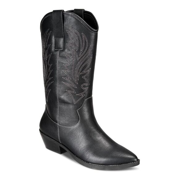 STYLE & COMPANY Womens Black Pull-Tabs Miyyaa Toe Block Heel Cowboy Boots 6.5 M - Picture 1 of 3